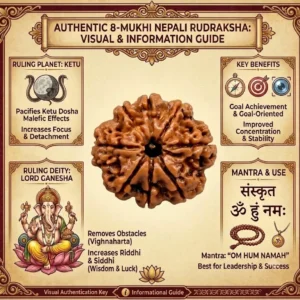 8 mukhi nepali rudraksha infographic guide for Healing Meditation and Abundance