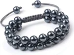 Handmade double-row natural hematite crystal beaded bracelet featuring polished hematite beads woven with adjustable grey thread, shown on a white background