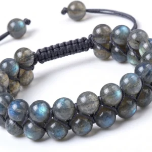 natural labradorite double row beaded bracelet with grey thread for Healing Meditation and Abundance