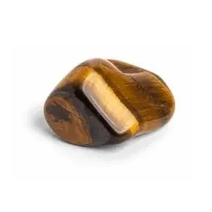 Macro studio shot of a single natural golden Tiger's Eye tumbled stone isolated on a pure white background, showcasing rich espresso-brown and chatoyant golden-yellow silk banding for Solar Plexus Chakra confidence, courage, and focus.